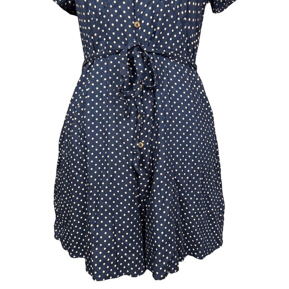 American Eagle Navy Polka Dot Button Front Romper Medium Viscose Short Sleeve - Picture 3 of 10